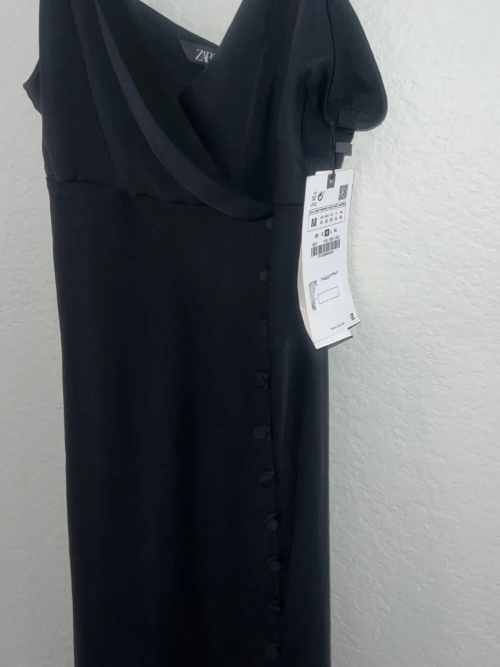 Zara Black Satin Button Slip Dress — Size Medium, NWT